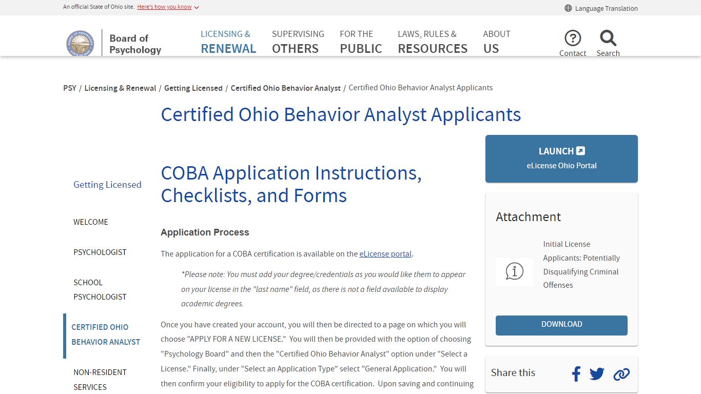 Certified Ohio Behavior Analyst Applicants